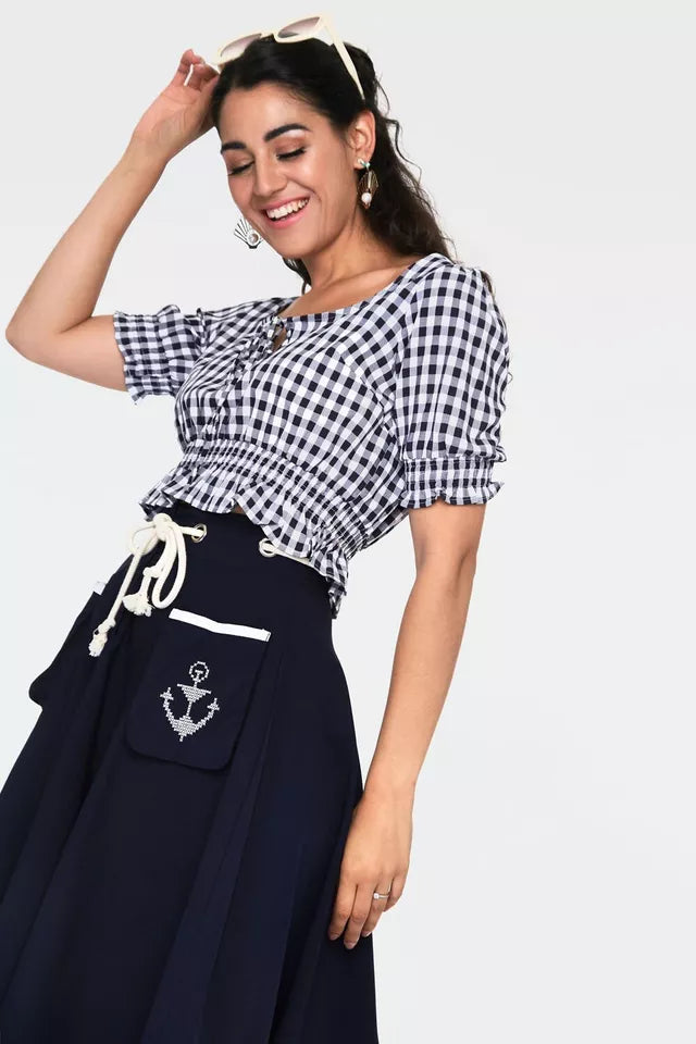 Sadie Black Retro Vintage Style Gingham Top