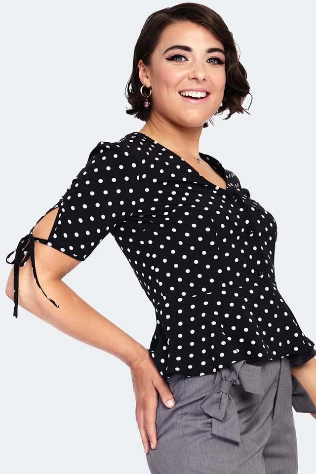 Alice Black Polka Dot Peplum Retro Vintage Style Blouse