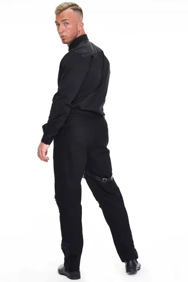 Black Gothic Trouser with Contrast Panels Alternative Style