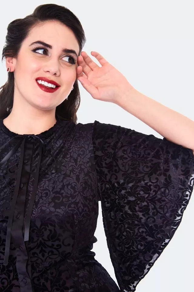 Devore Retro Flutter Sleeve Vintage Style Blouse