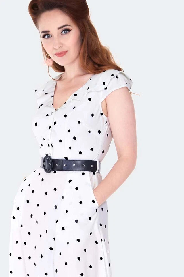 RETRO POLKA DOT Flutter COLLAR FLARE VINTAGE STYLE DRESS