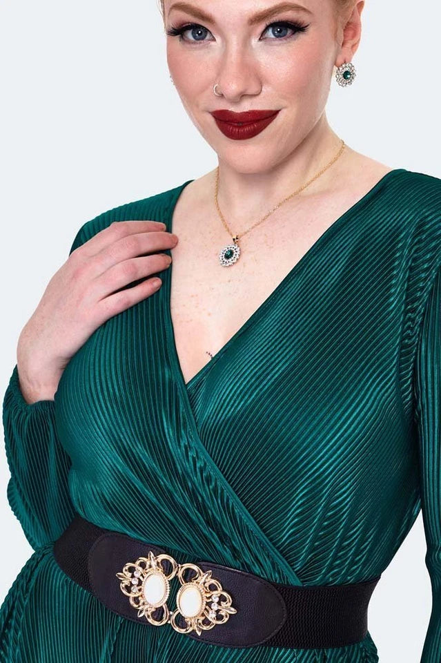 Plisse Wrap Midi Flare Retro Vintage Style Dress