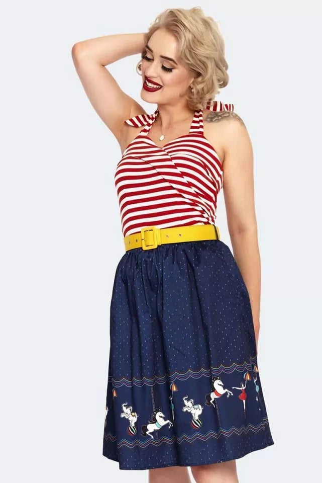 Women Retro Patricia Print Skirt With A Circus-themed Border Vintage Style