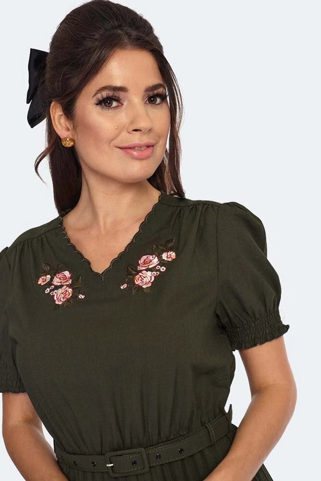 RETRO VINTAGE STYLE FLORAL PLEATED FLARE DRESS