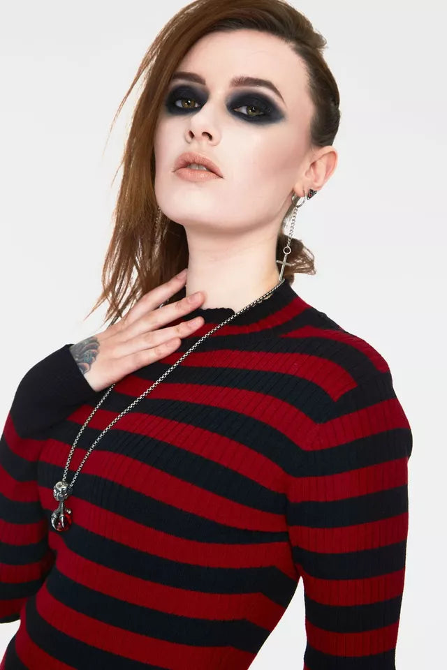 Gothic Menace Red and Black Stripe Alternative Style Fashion Sweater