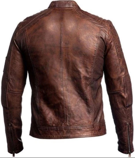 Mens Cafe Racer Brown Vintage Motorcycle Distressed Biker Leather Jacket for HIM