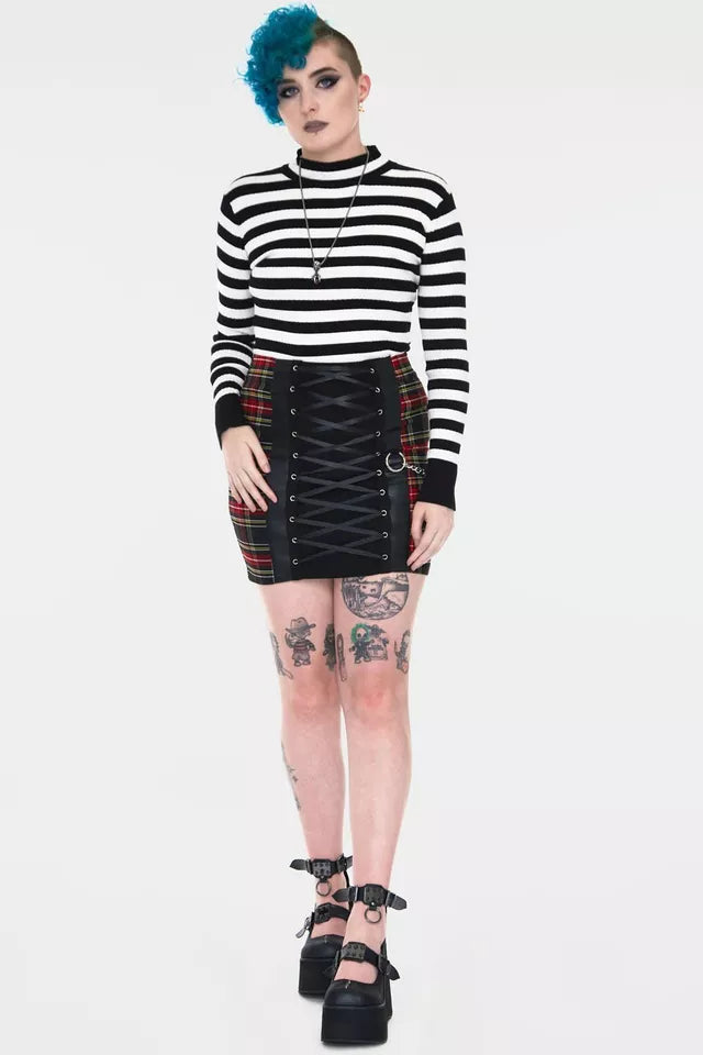Menace White and Black Gothic Alternative Style Stripe Sweater