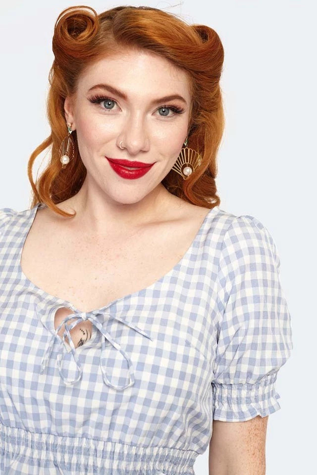 Sadie Blue Gingham Retro Vintage Style Top