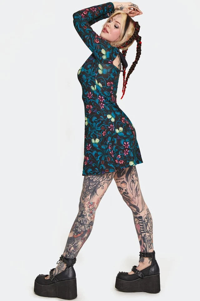 Gothic Venus Flytrap Print Mini Punk Style Dress