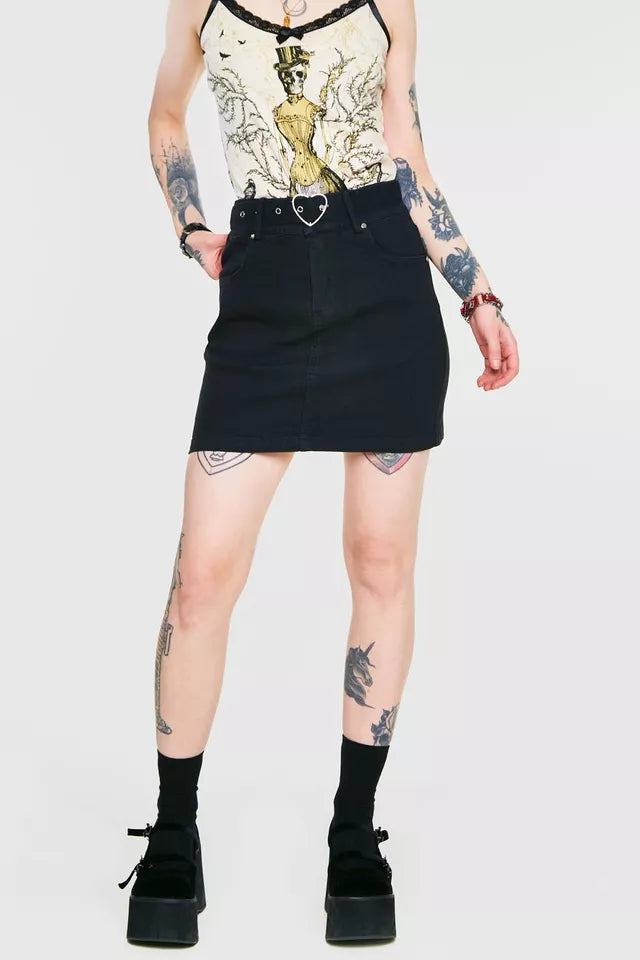 Love is Simple Black Denim Gothic Alternative Style Skirt