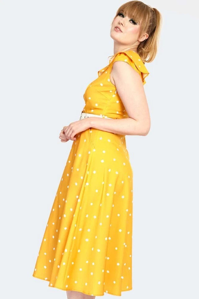 Women Retro Polka Dot Wide Collar Flare Vintage Style Dress