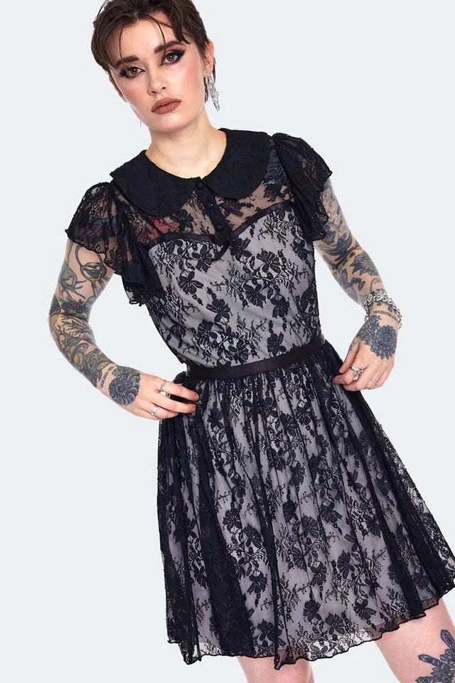 Lace overlay collar Gothic Alternative Style dress