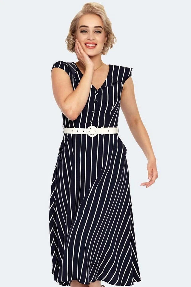 Retro Vintage Stripe Midi Flare Style Dress