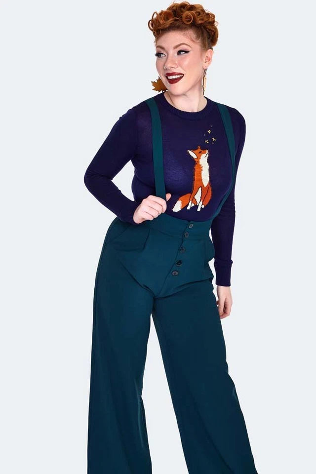 Green High Retro Waisted Vintage Style Suspender Trousers