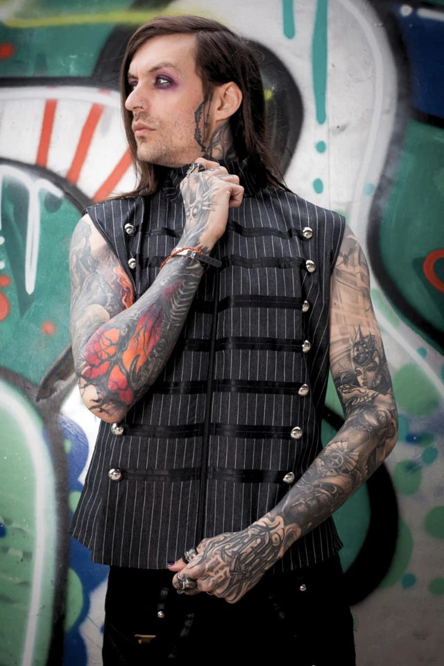Monochrome Pinstripes Vest Gothic Alternative Style Top