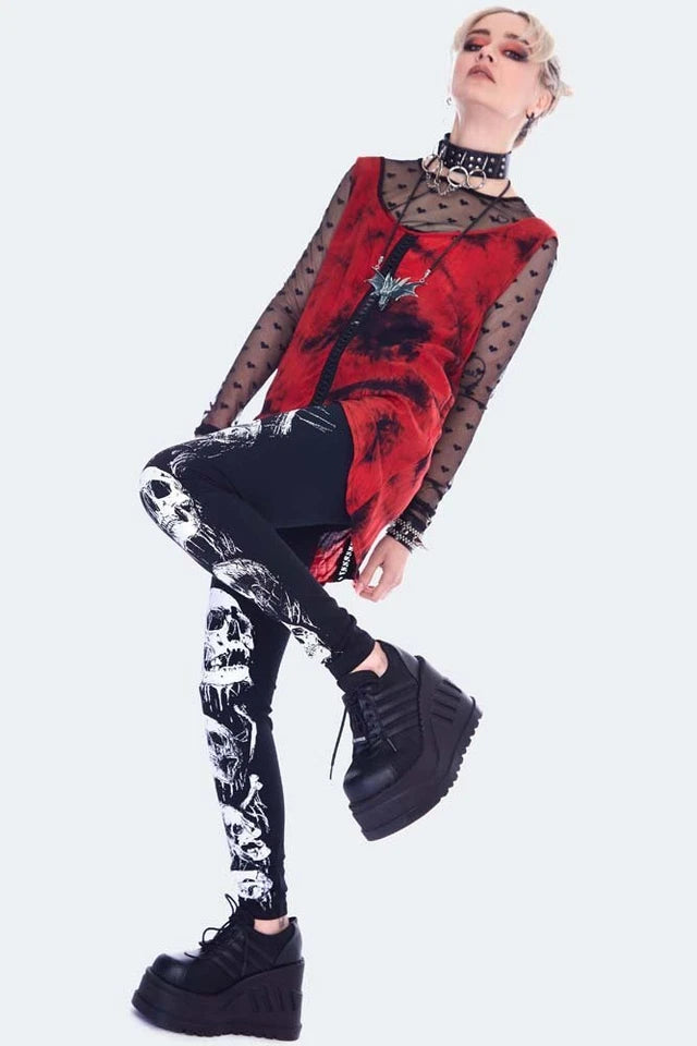 Skulls Print Gothic Punk Style Leggings