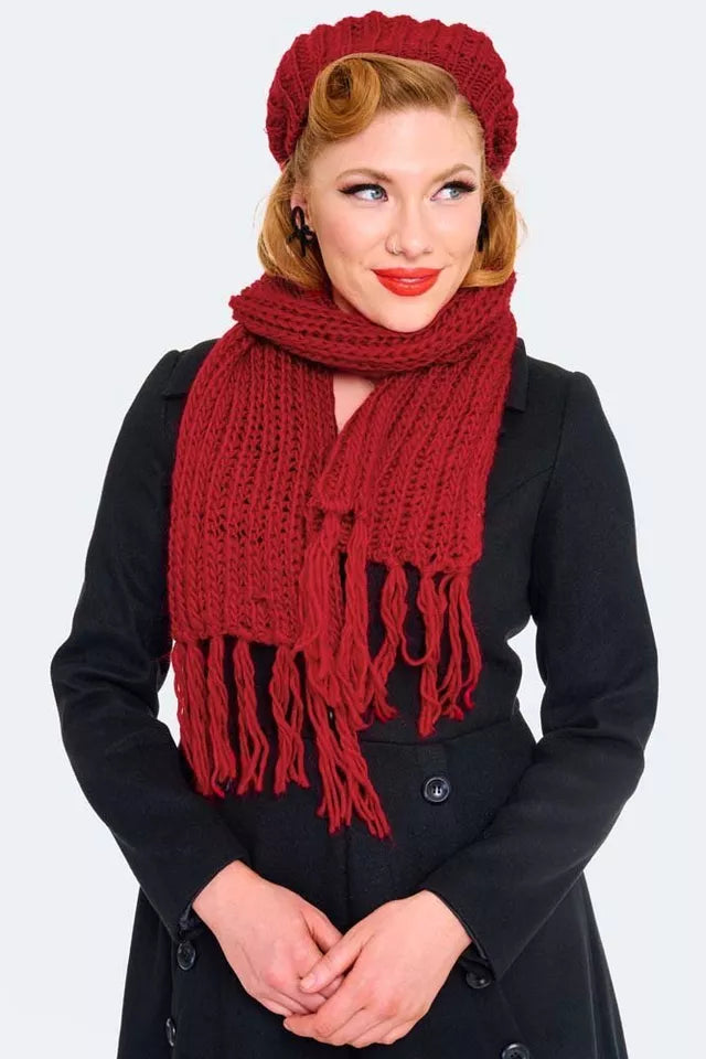 Lucille Red Beret & Scarf Set Retro Vintage Style