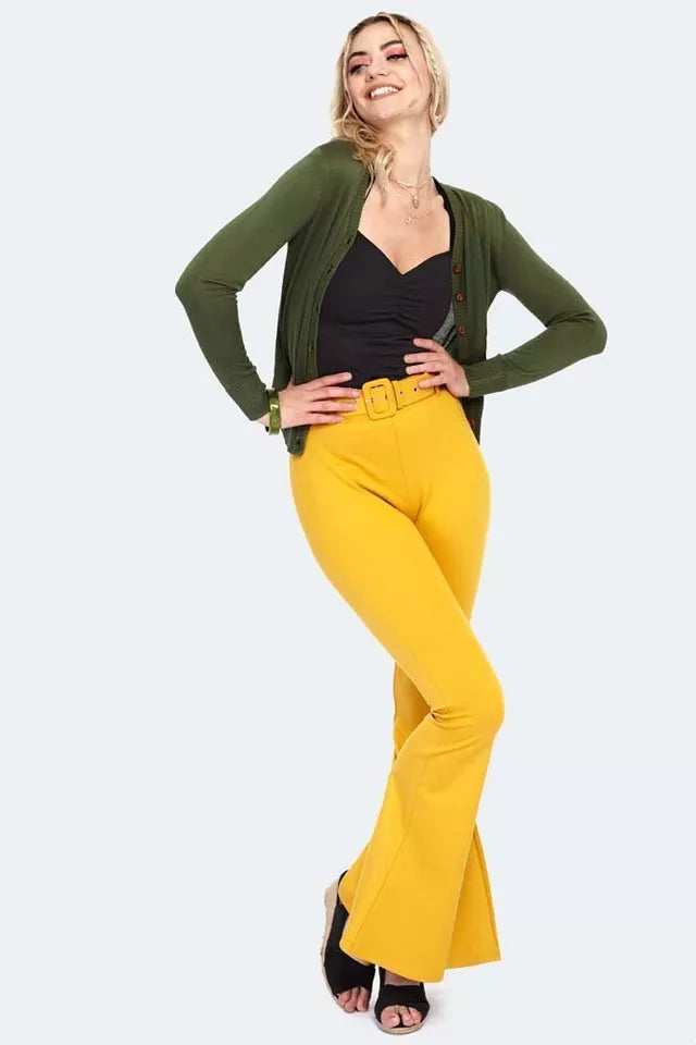 Vintage Style 60s Belted Retro Bengaline Flare Trousers
