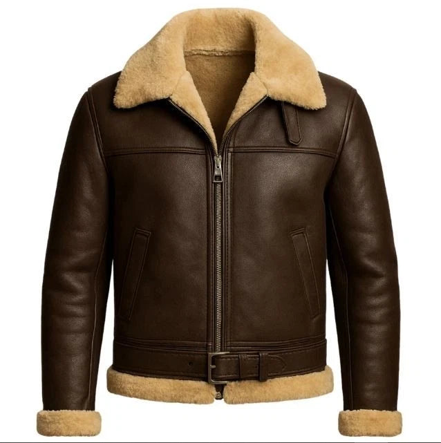 Men's RAF B3 Aviator Bomber WW2 Faux Fur Shearling Lambskin Leather Jacket