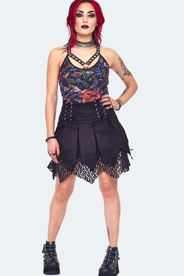 Lace Up Pleated Gothic Alternative Style Skirt