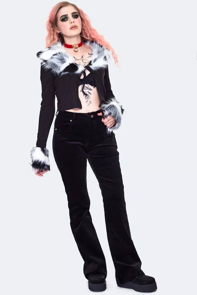 Alternative Style Fur Trim Cropped Gothic Cardigan