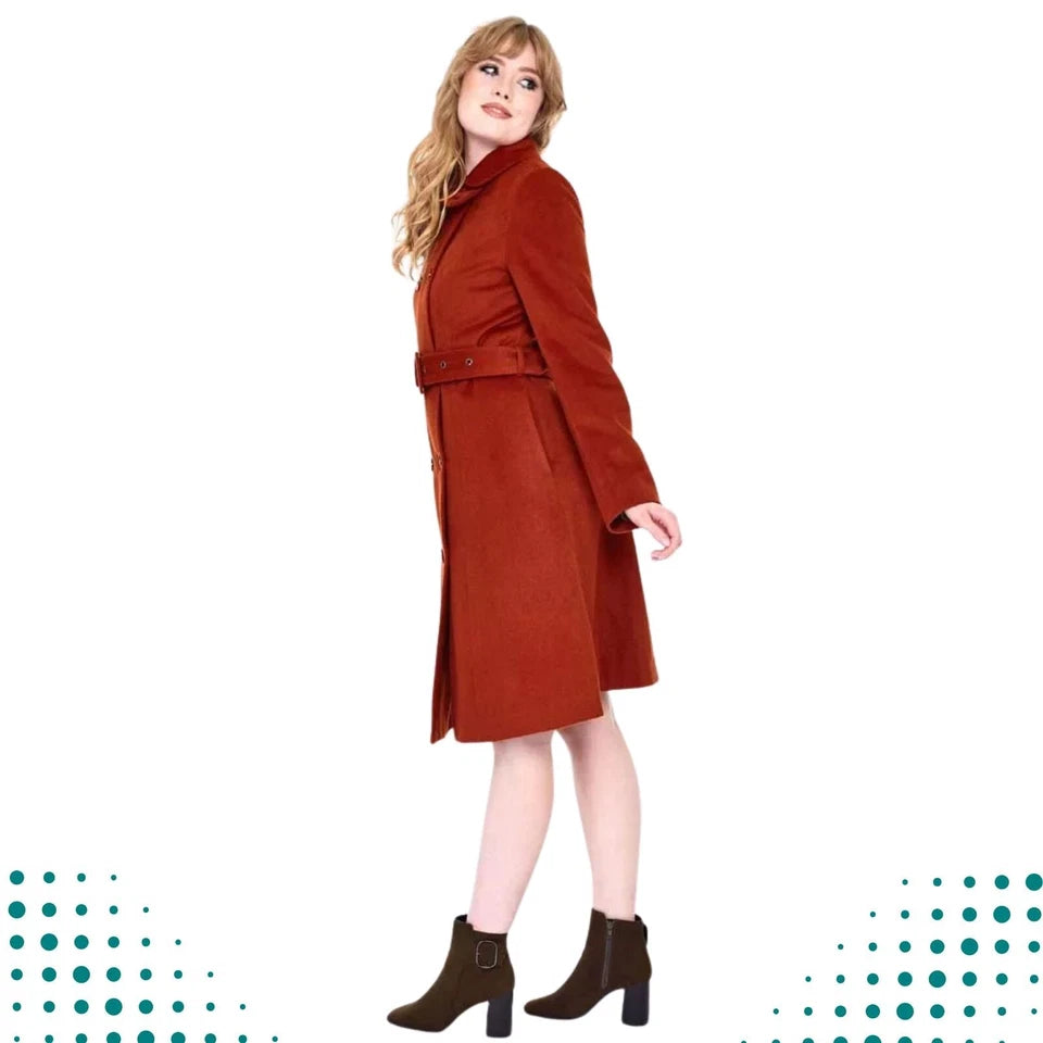 Women Retro Fitted Coat with Belt Vintage Style Fashion