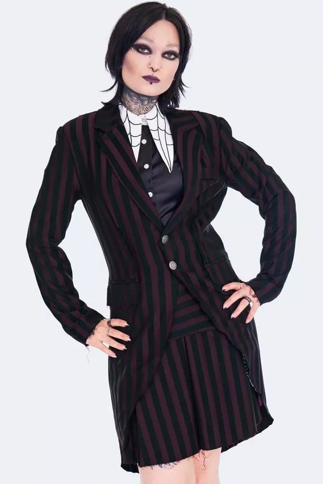 Unisex Striped Long Blazer Tailcoat Alternative Fashion Gothic Style
