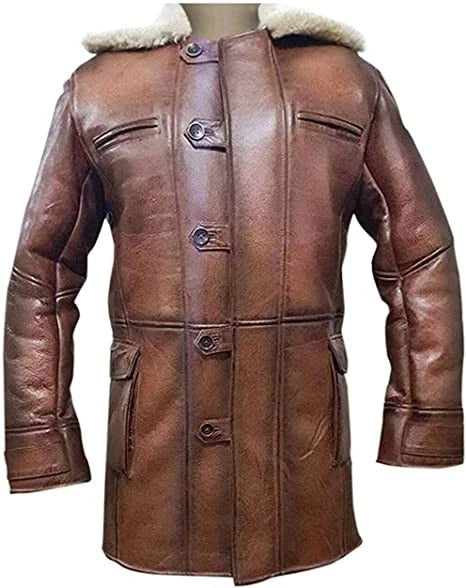 The Dark Knight Rises Tom Hardy Bane Shearling Distressed Leather Coat Jacket