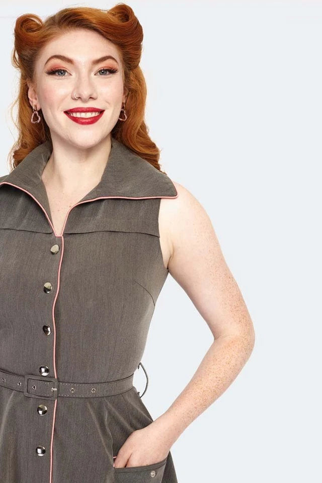 Button Up Sleeveless Flare Retro Vintage Style dress