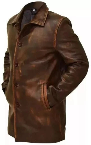 Men's Distressed Supernatural Winchester Brown Real Leather Jacket Coat for HIM