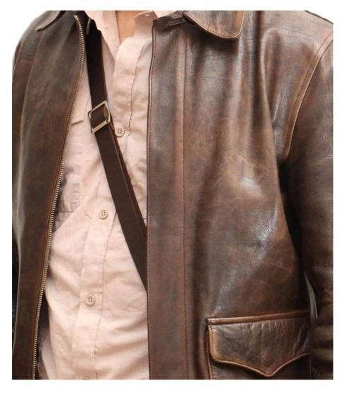Men's Raiders of The Lost Harrison Jones Vintage Brown Bomber Leather Jacket