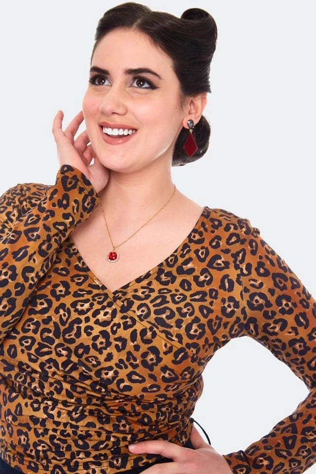 Leopard Vintage Style Print Retro Wrap Top