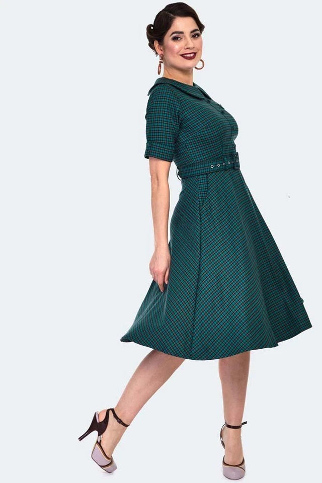 Check Retro Midi Shirt Vintage Style Dress