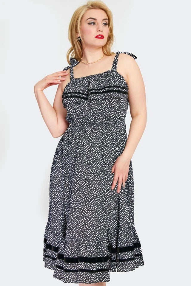 Retro FLORAL TIE STRAPS FLARE Vintage Style DRESS