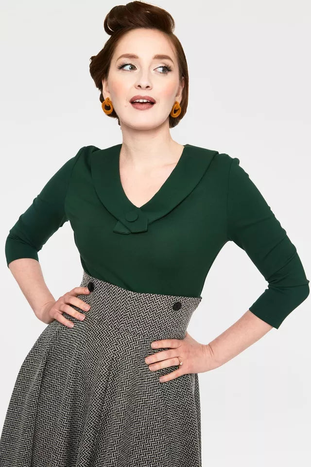 Retro Vintage Curve V-neck Button Style Top