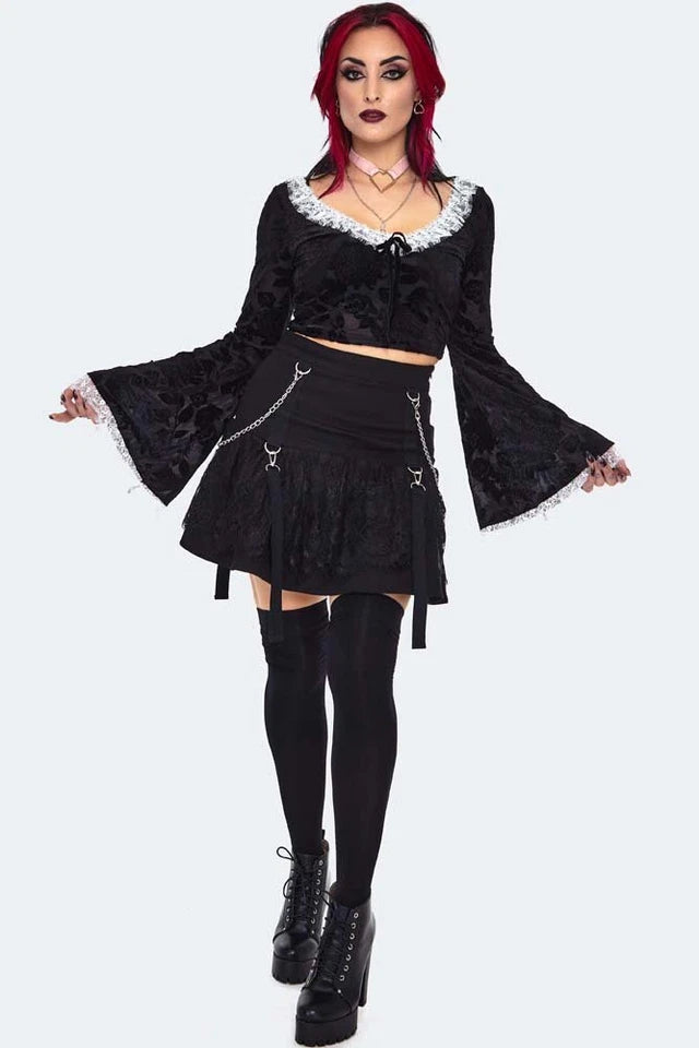 Alternative Style Velvet Devore Gothic Frilled Top