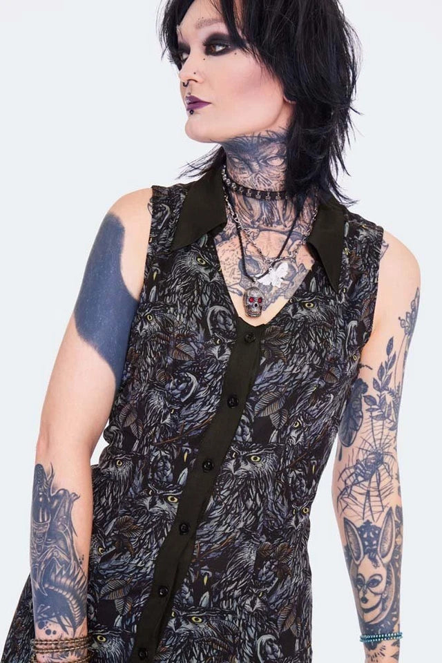 Women Gothic Night Owl Maxi Alternative Style Dress