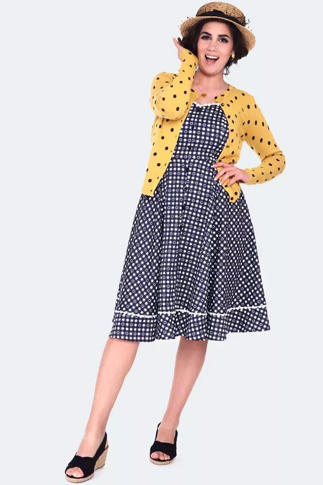 Women Retro YELLOW POLKA DOT CARDIGAN Vintage Style Cardigan