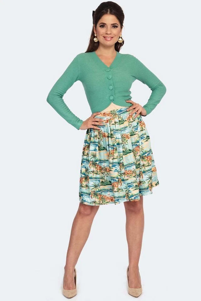 Women Retro Mint Textured Knit Crop Cardigan Vintage Style Cardigan