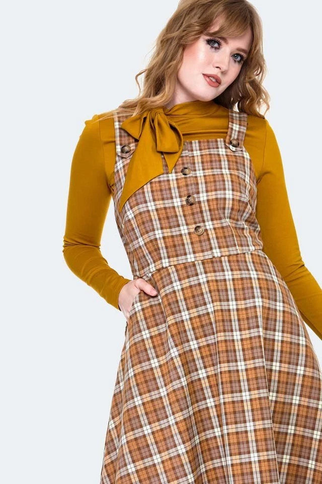 Plaid Pinafore Flare Dress Retro Vintage Style