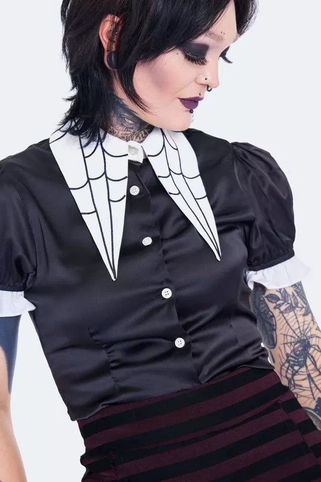 Gothic Spider Web Collar Alternative Style Blouse