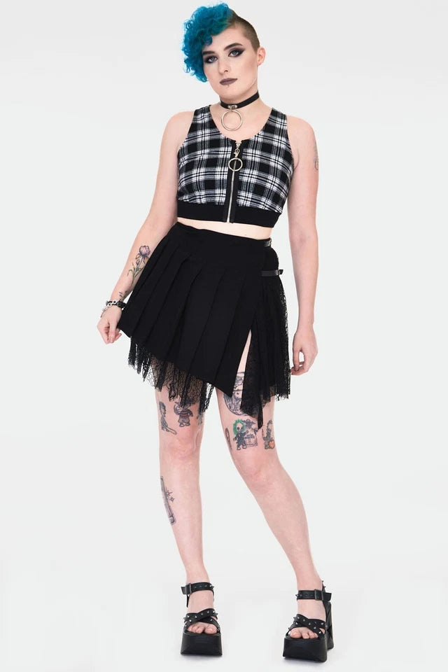 Ladies Gothic Top Teen Spirit Black Tartan Crop Top Alternative Punk Style Top