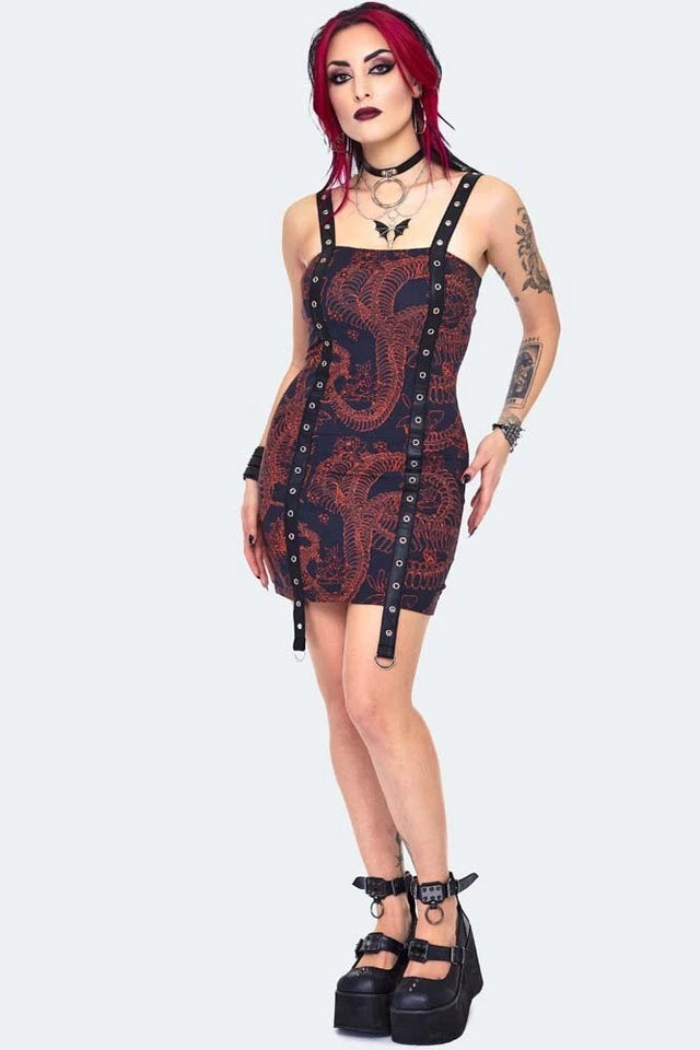 Gothic Snake Skeleton Bodycon Mini Alternative Style Dress