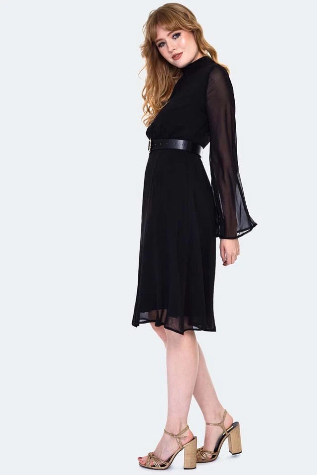 1960s Sheer Layer Retro Belted Vintage Style Flare Dress