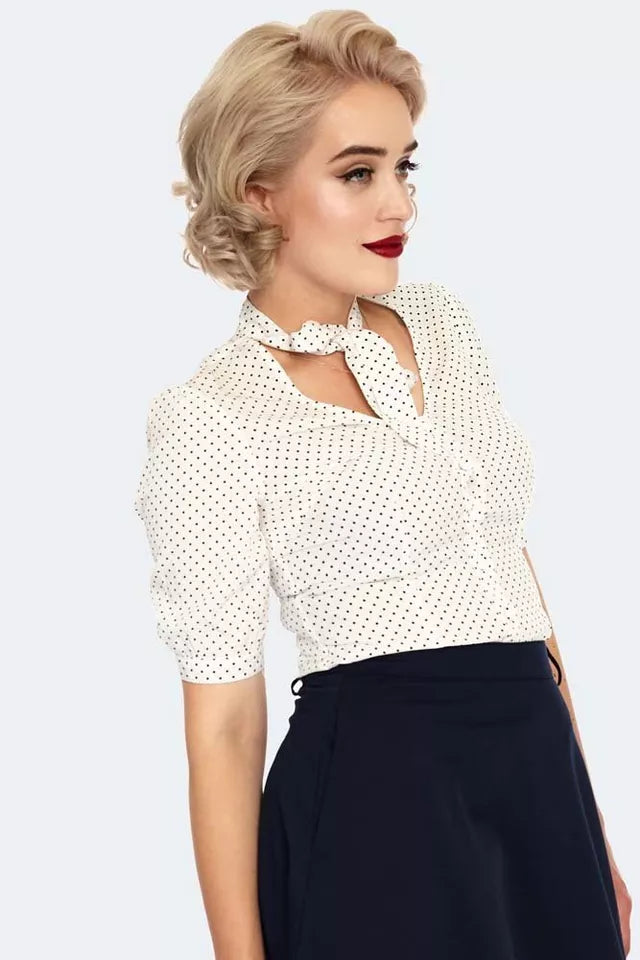 Alex White Polka Dot Retro Vintage Style Blouse