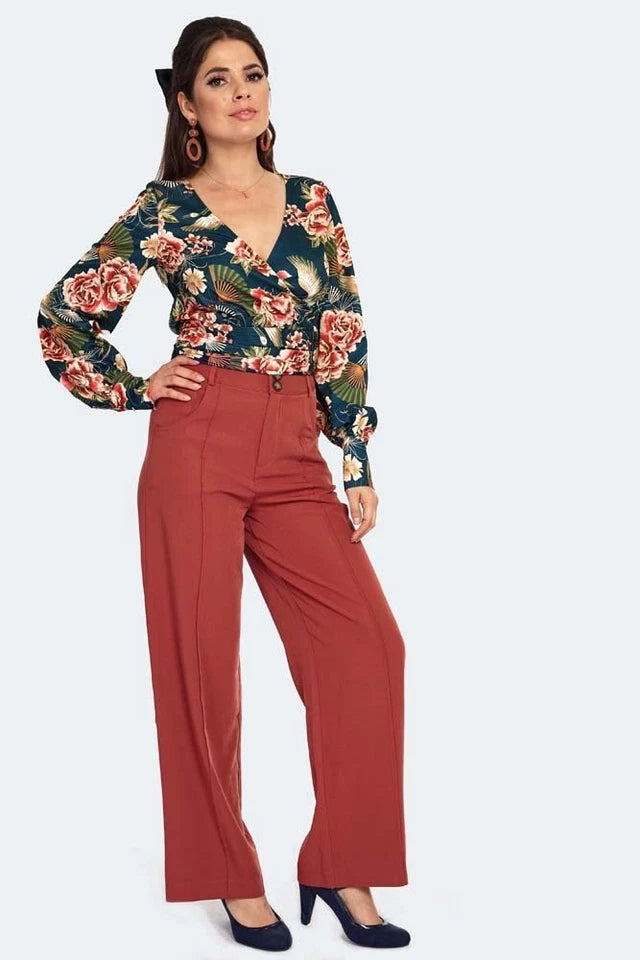 Rust Retro Wide Leg Vintage Style Trousers