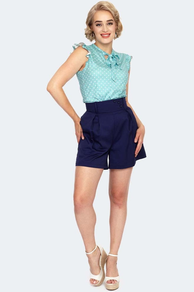 Women Retro Vintage Top Polka Dot Tie Neck Sleeveless Top