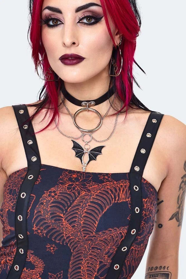 Gothic Snake Skeleton Bodycon Mini Alternative Style Dress