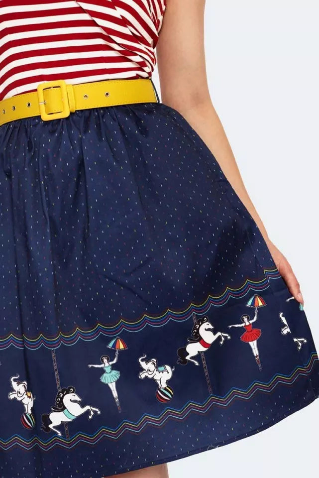 Women Retro Patricia Print Skirt With A Circus-themed Border Vintage Style
