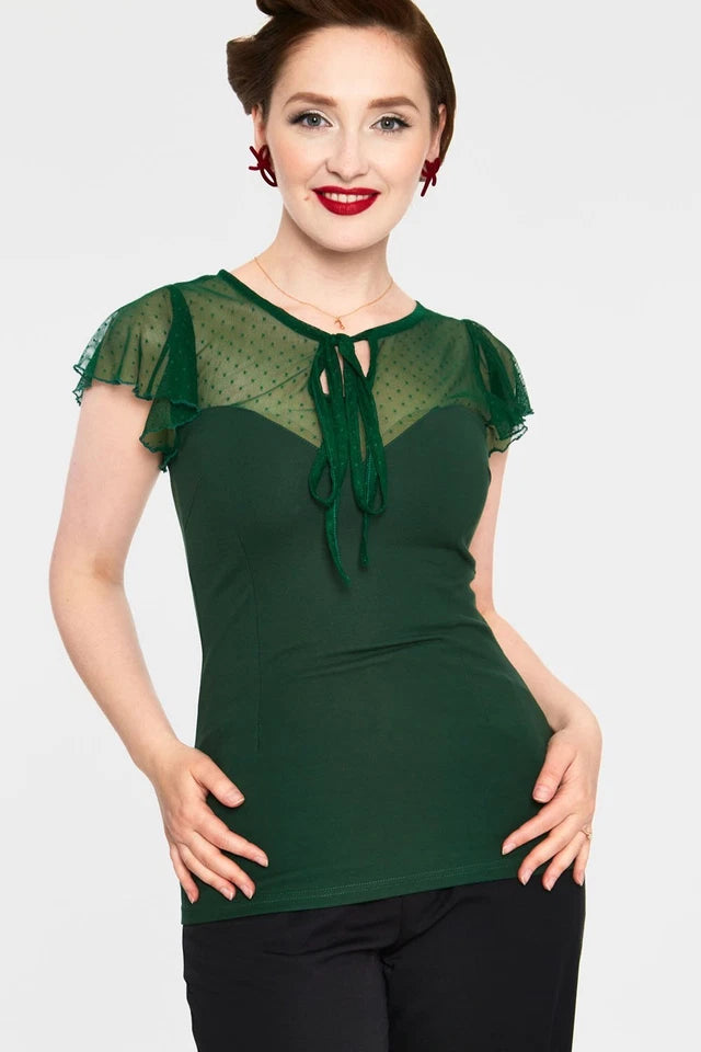 Vintage Style Samantha Green Mesh Retro Curve Top